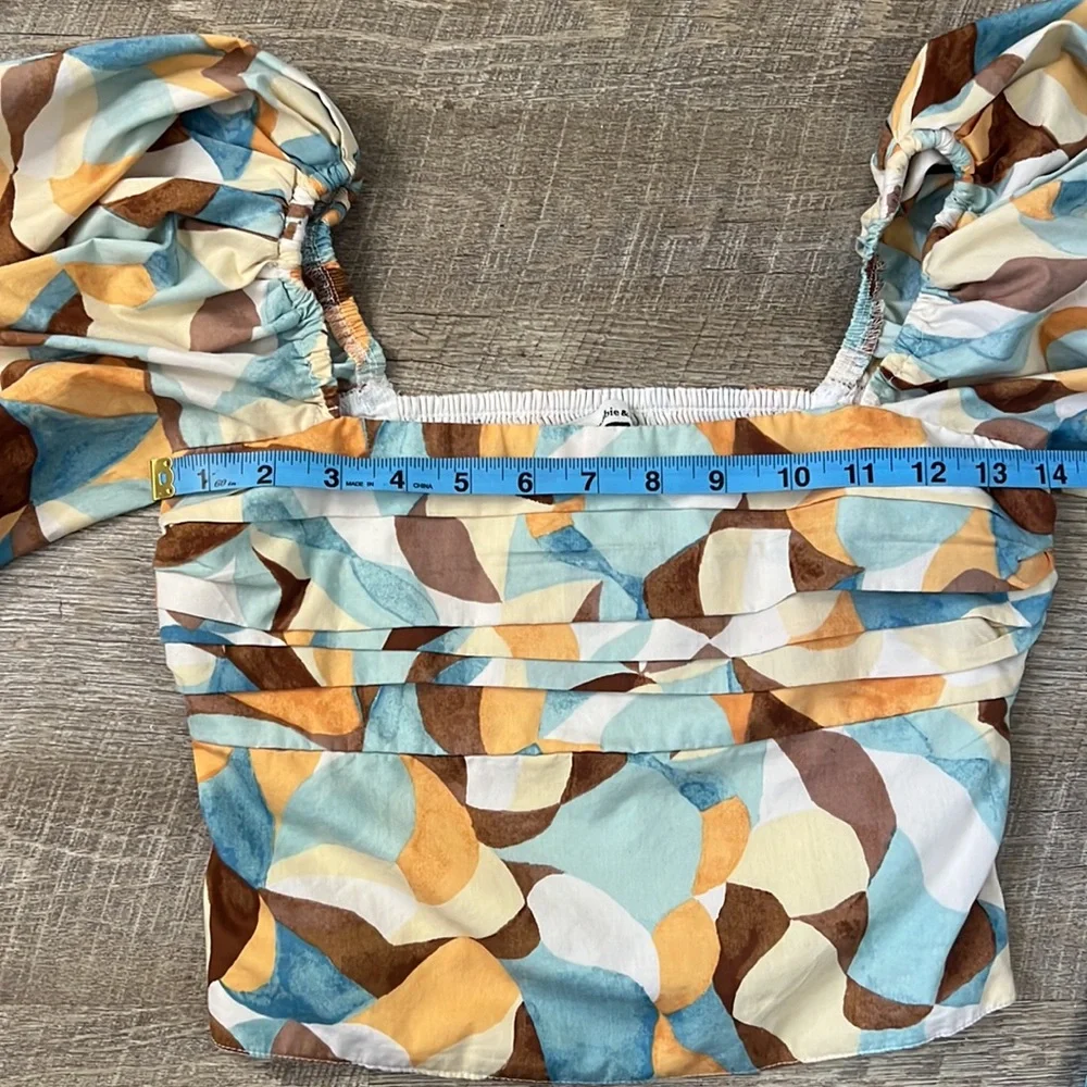 Abercrombie & Fitch Puff Sleeve Square Neck Funky Print Top Size XS